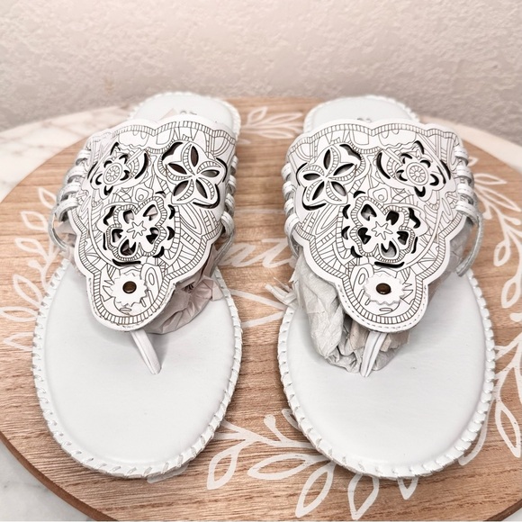 ANA NWOT, Genuine leather, western,whip stitch,cut outs,white,sandal,SZ 10 - Picture 2 of 9